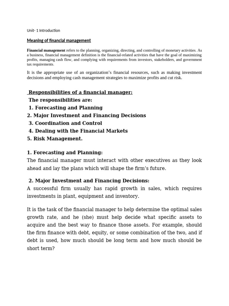 Financial Management Overview and Roles | PDF | Net Present Value ...