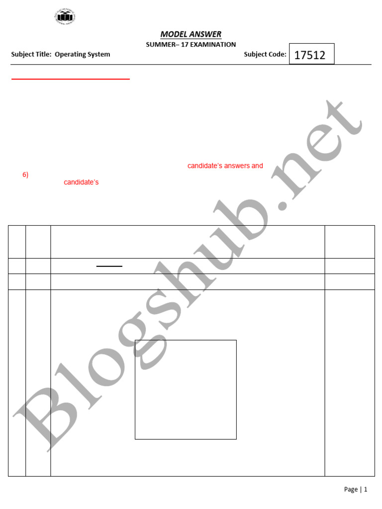 Operating System Model Answer Guide | PDF | Process (Computing ...