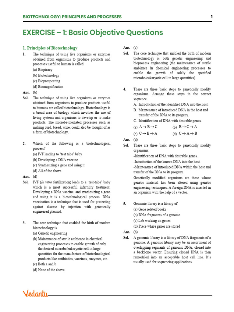 Biotechnology Principles and Processes Ex-1 | PDF | Restriction Enzyme ...