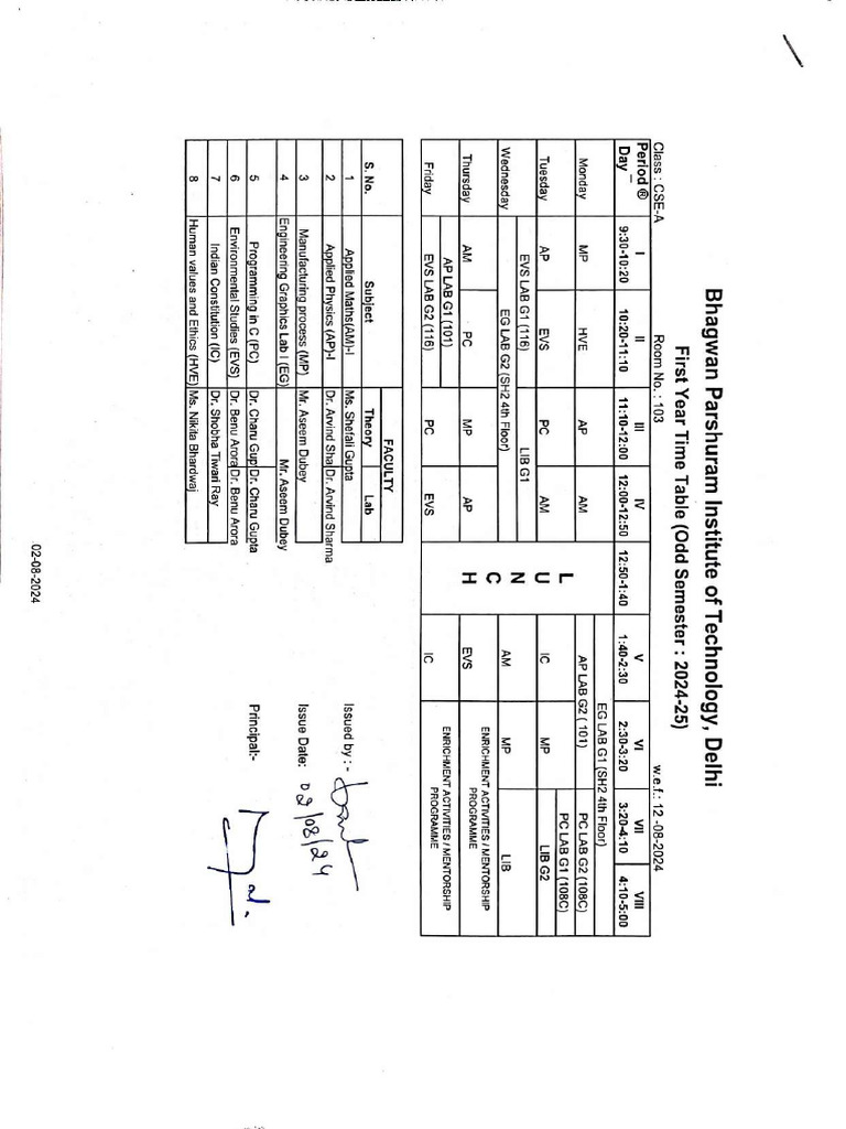 Time Table First Year Odd Sem 2024 2025 1 - Compressed | PDF