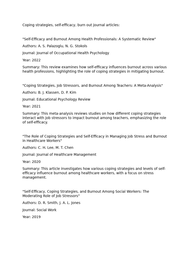 Coping Strategies Burnout Journals | PDF | Occupational Burnout | Self ...
