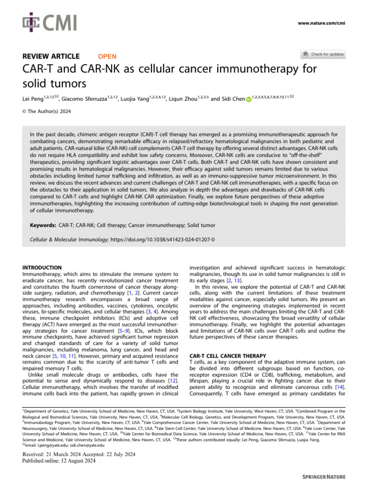 CAR-T and CAR-NK As Cellular Cancer Immunotherapy | PDF | T Cell | Antigen