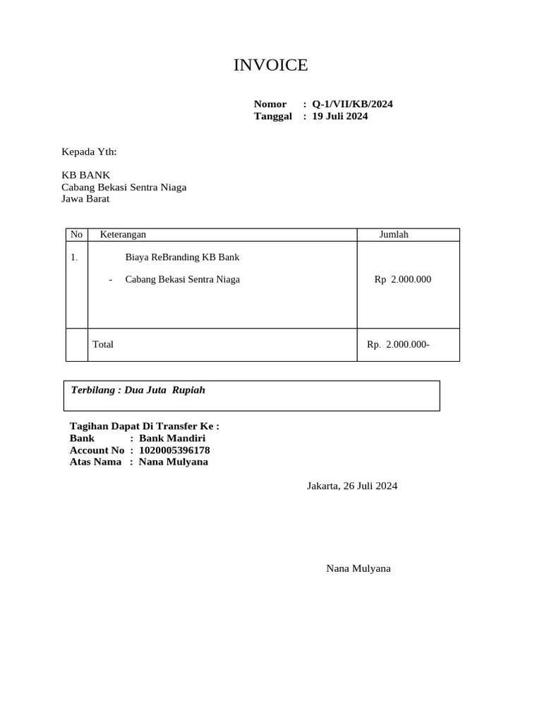 Invoice Rebranding KB Bank 2024 | PDF