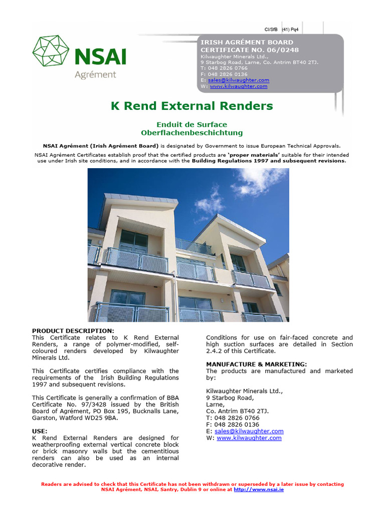 K Rend External Renders Certification | PDF | Concrete | Masonry