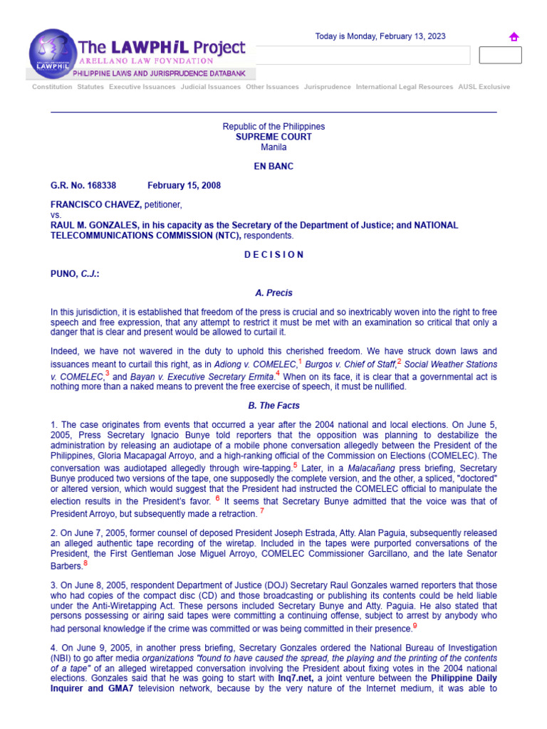 G r no 168338 chavez vs gonzalez oblicon 1 pdf freedom of speech