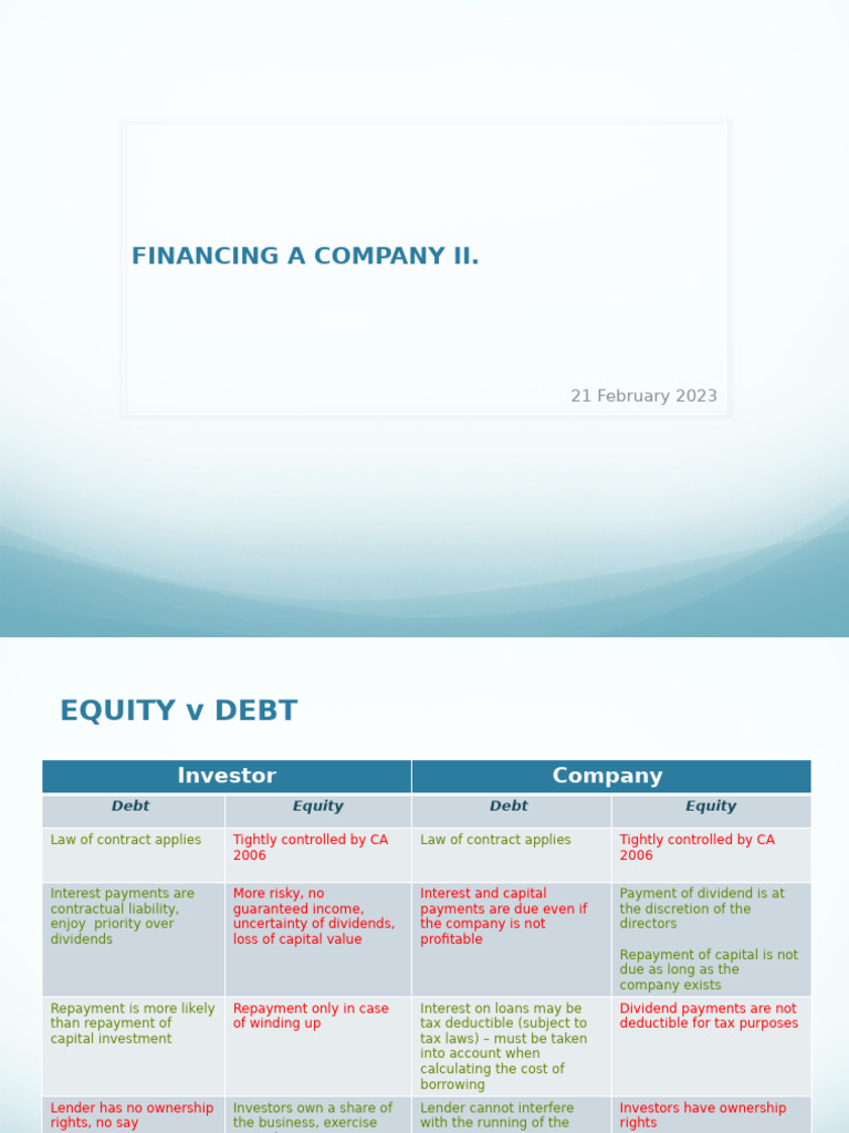 Equity vs. Debt Financing Explained | PDF | Security Interest | Debt
