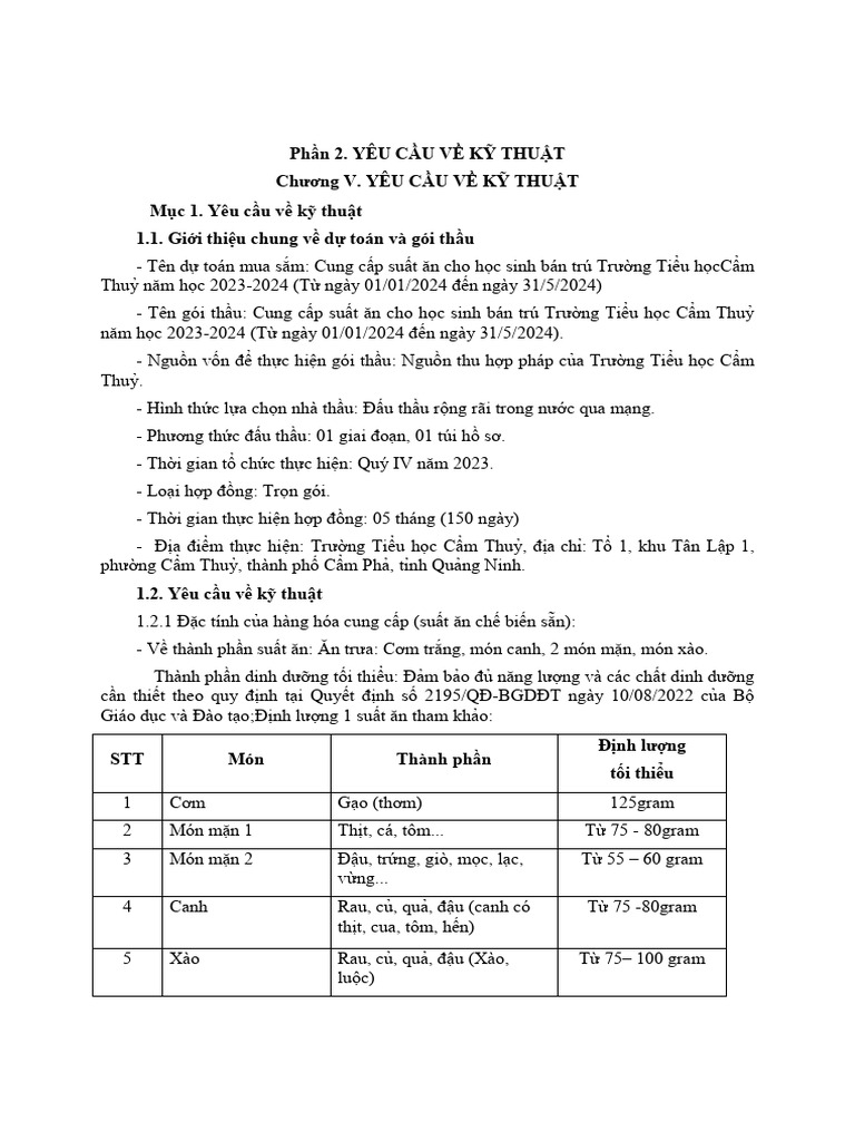 Yeu Cau Ky Thuat | PDF