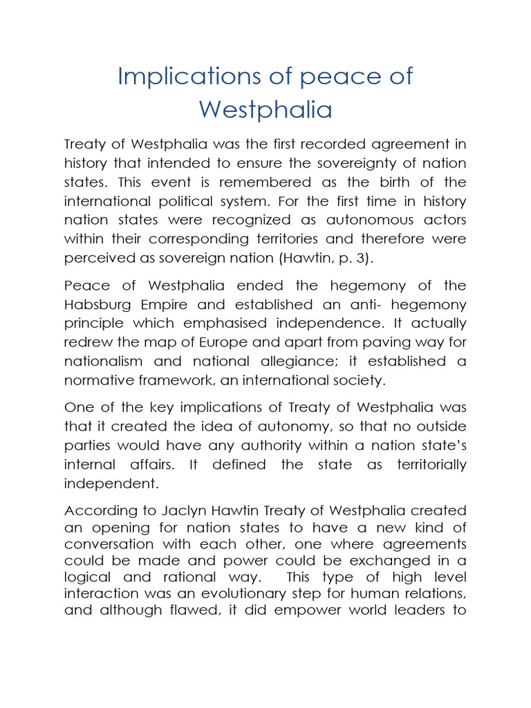 1.implications of Treaty of Westphalia | PDF | Sovereignty | Liberal ...