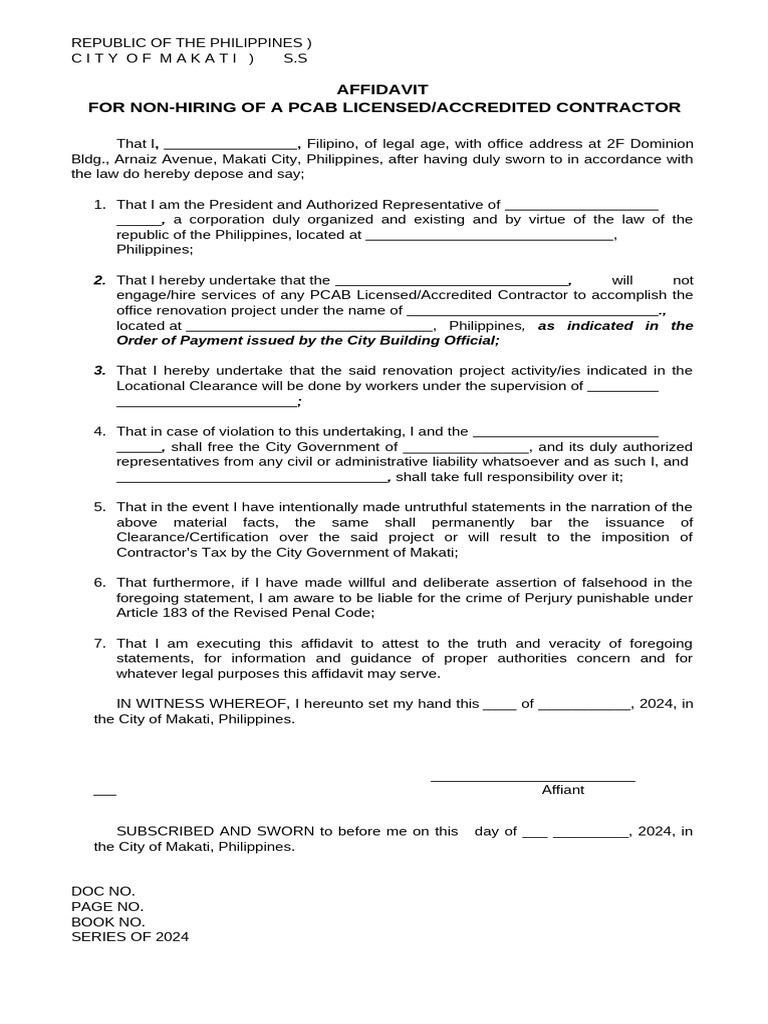 Affidavit of Non-Hiring Contractor | PDF | Affidavit | Justice