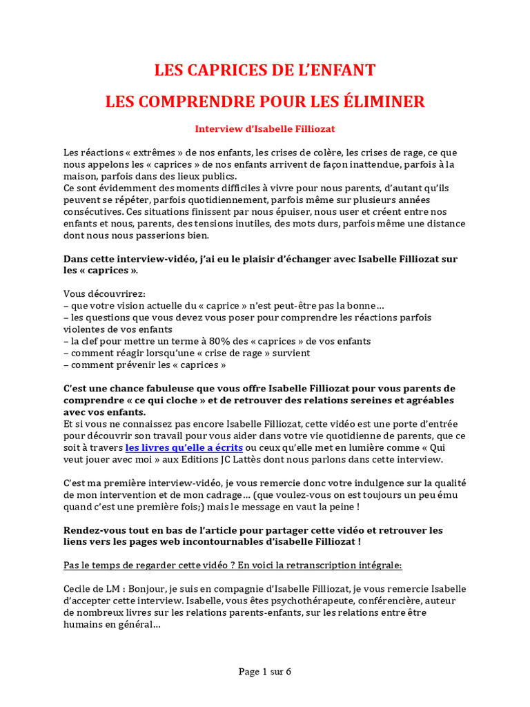 Comprendre et gérer les caprices d'enfants | PDF | Émotions | Sciences ...