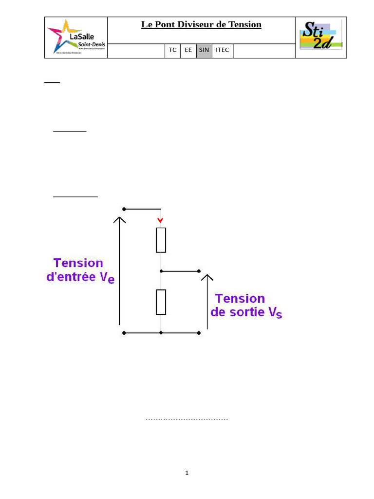 Pont Diviseur de Tension Calculs et Applications PDF Tension — free download
