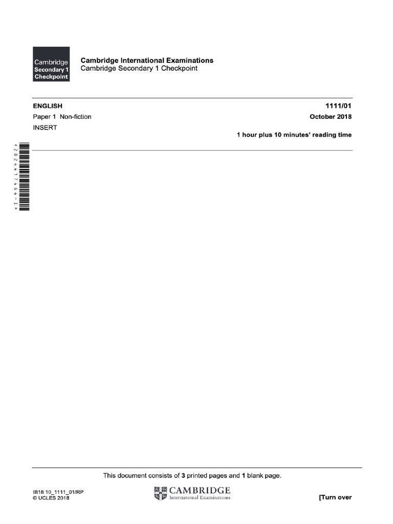 English (1111) October 2018 Paper 1 - Insert | PDF