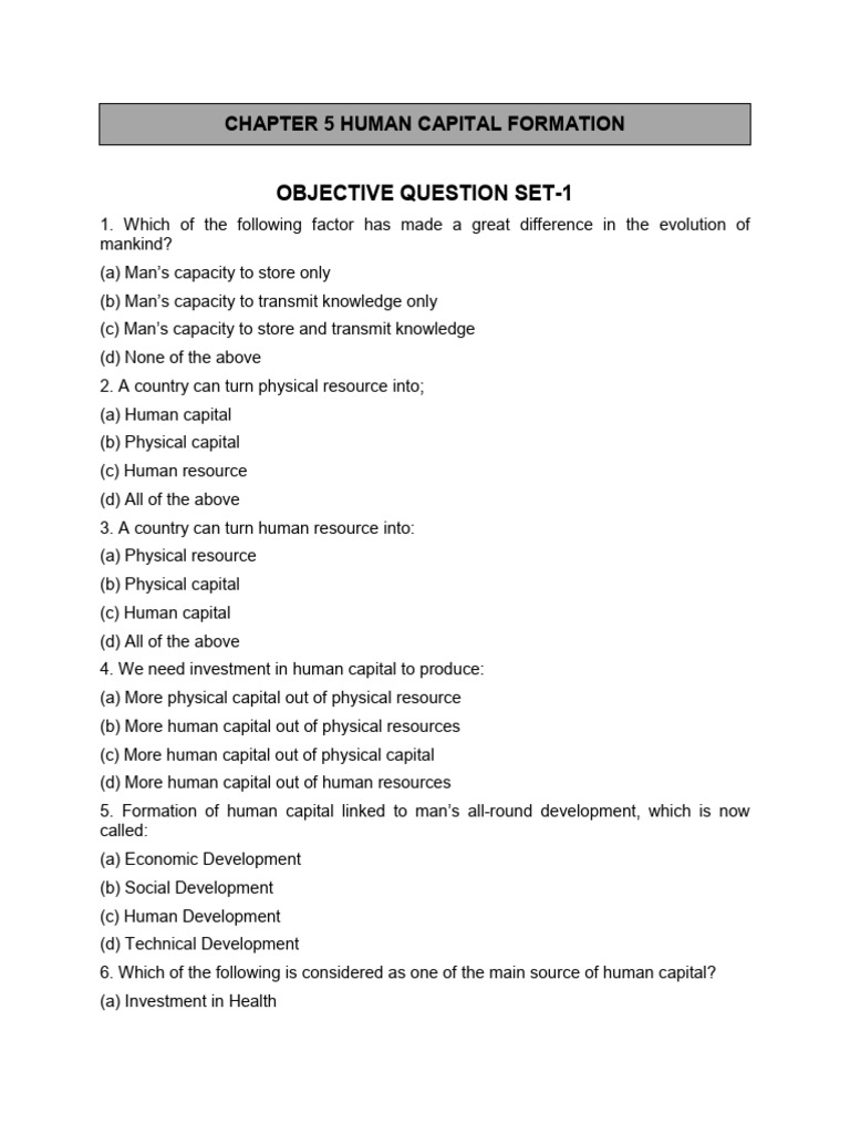 Human Capital Formation: Key Concepts and Questions | PDF | Cost Of ...