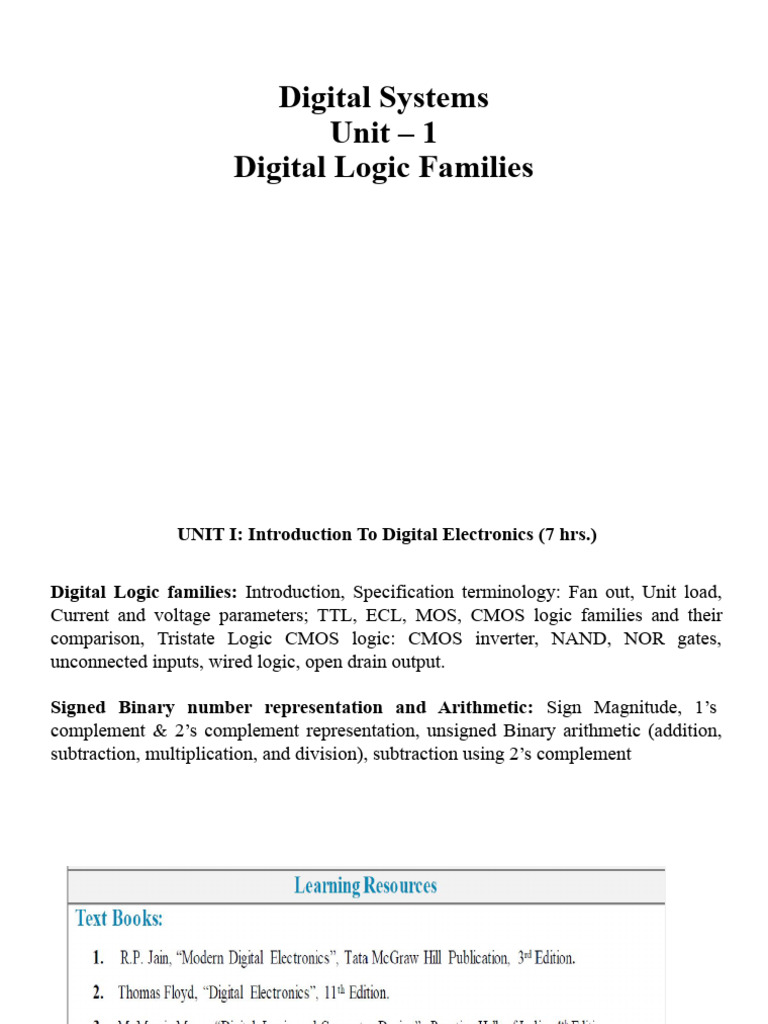 Overview of Digital Logic Families | PDF | Cmos | Logic Gate