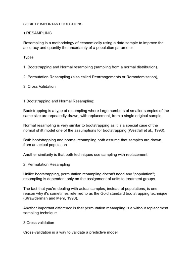 Society important questions pdf resampling statistics