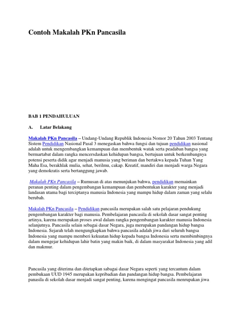 Contoh Makalah PKN Pancasila