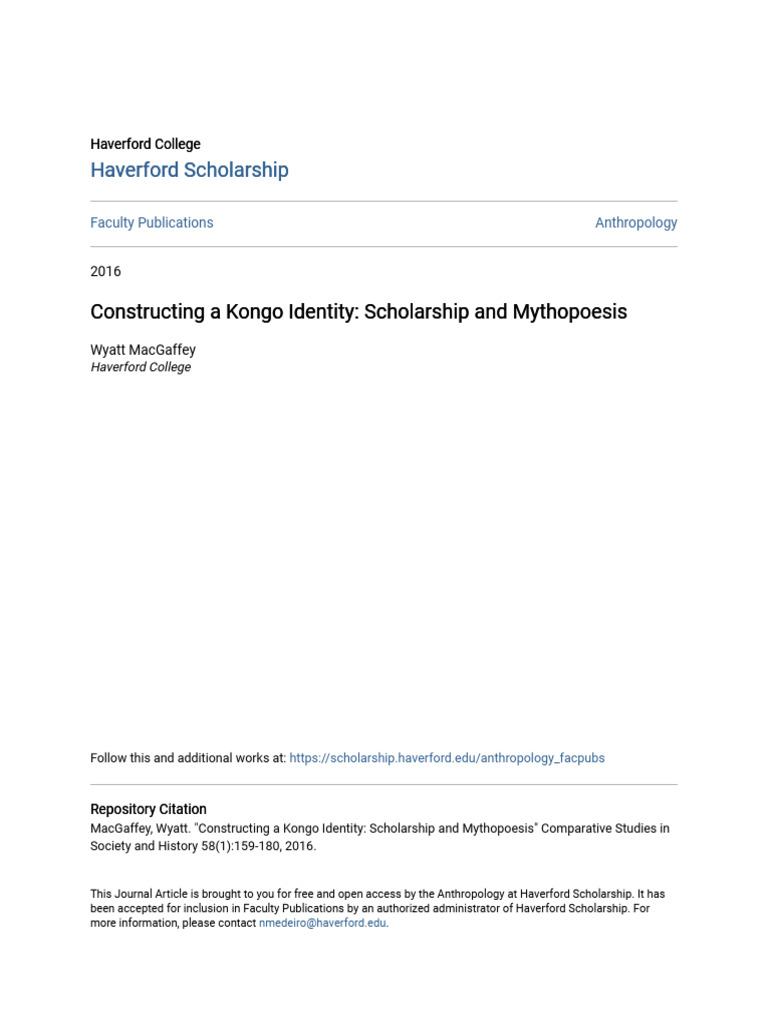 Constructing A Kongo Identity - Scholarship and Mythopoesis | PDF