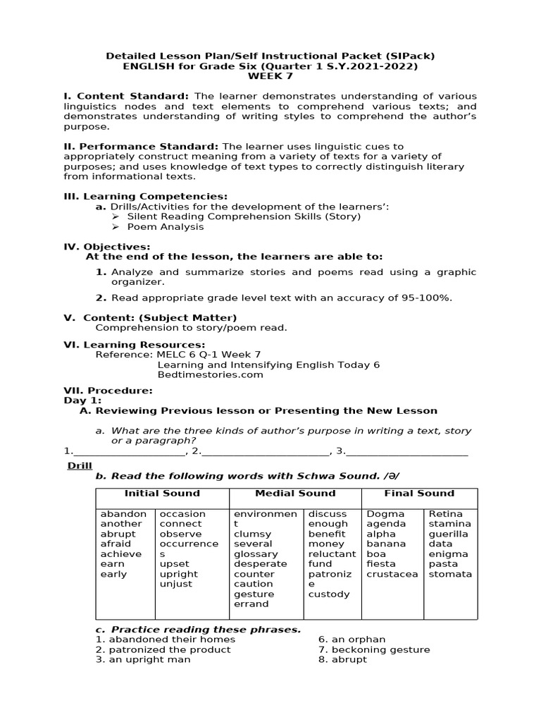 English 6 Q1 Week 7 Qa Rodel Pdf Reading Comprehension Learning