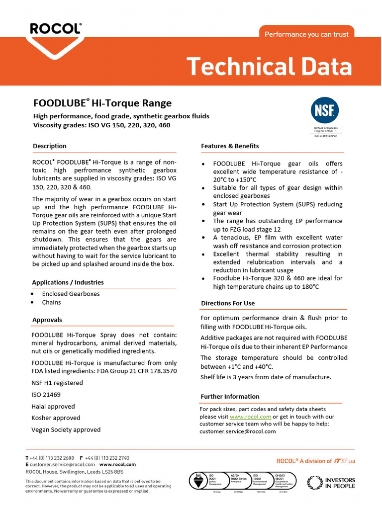 High-Performance Food Grade Gear Oils | PDF | Lubricant | Viscosity
