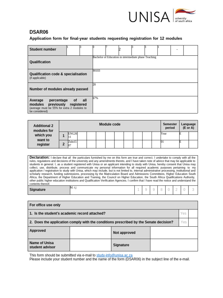 DSAR06: Final-Year 12 Module Request Form | PDF