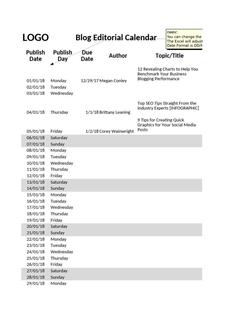 Content Calendar Template 2 | PDF | Search Engine Optimization | World ...