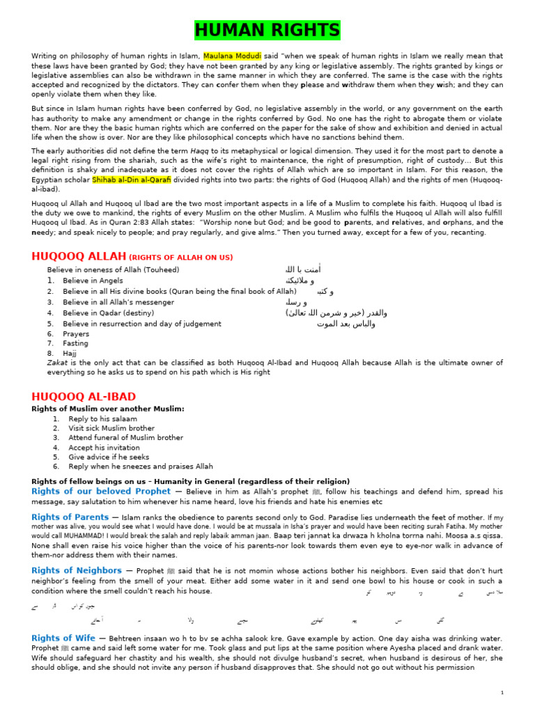 Islamic Human Rights Philosophy | PDF | Hadith | Surah