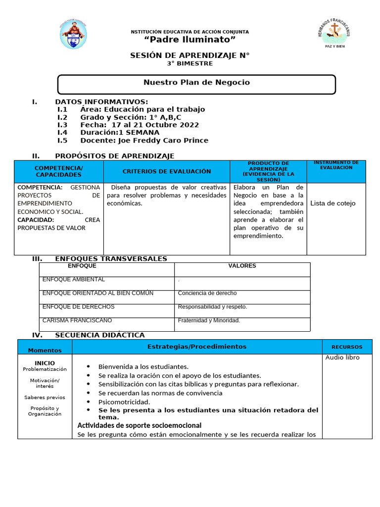 Sesión Ept Nuestro Plan de Negocio | PDF | Plan de negocios ...