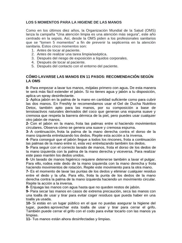 11 Pasos para el Lavado de Manos | PDF | Lavado de manos | Mano