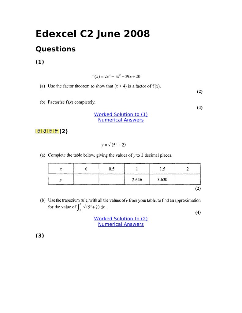 Edexcel C2 June 2008 Exam Solutions | PDF