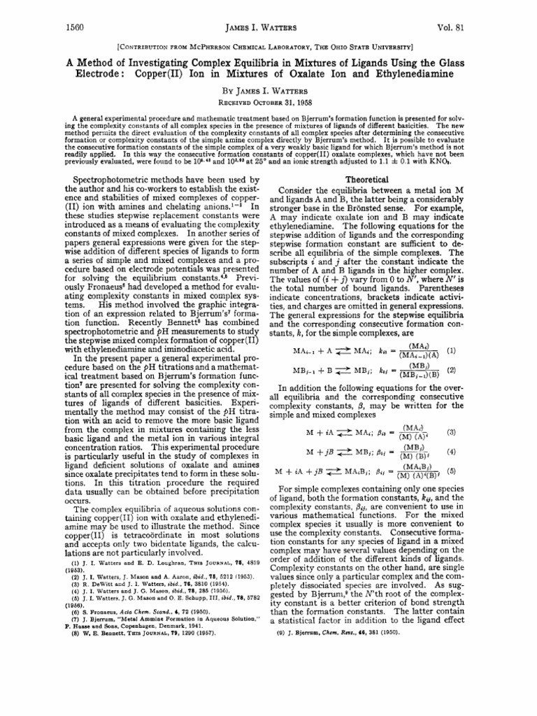Bjerrum Method of Determining Stability Constant of A Complex | PDF ...