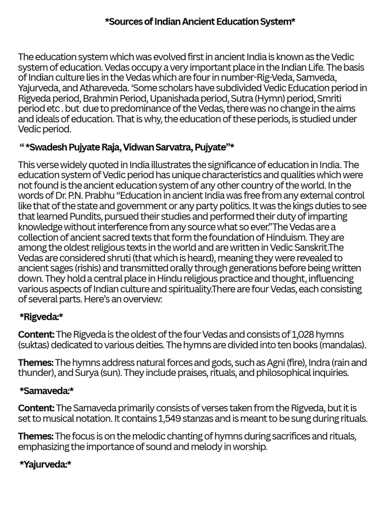 Features Of Education System In Ancient India S Pdf Vedas