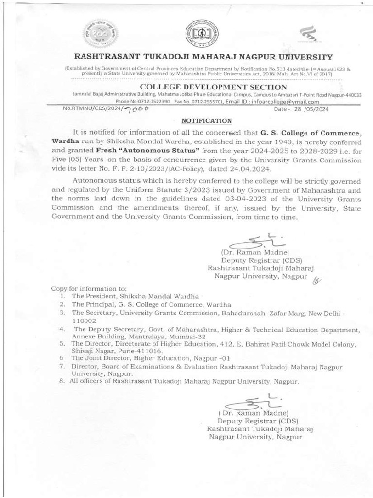 University Notification of Autonomous Status | PDF | Science & Mathematics