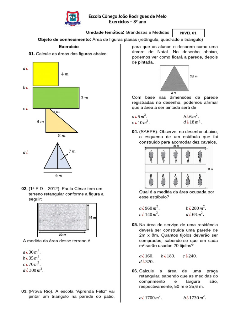 Exercícios de Área - 8º Ano | PDF