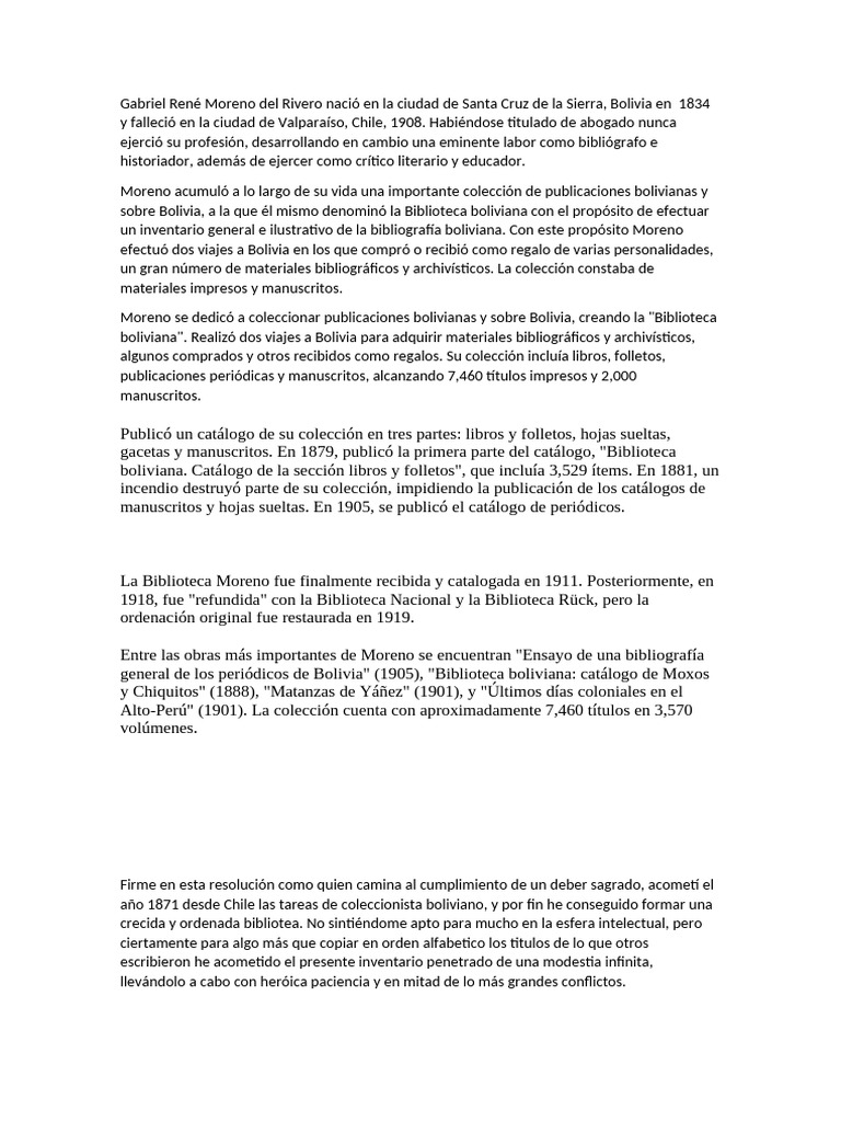 Gabriel René Moreno FIL Por Jorge Luis Toconas | PDF | Bolivia
