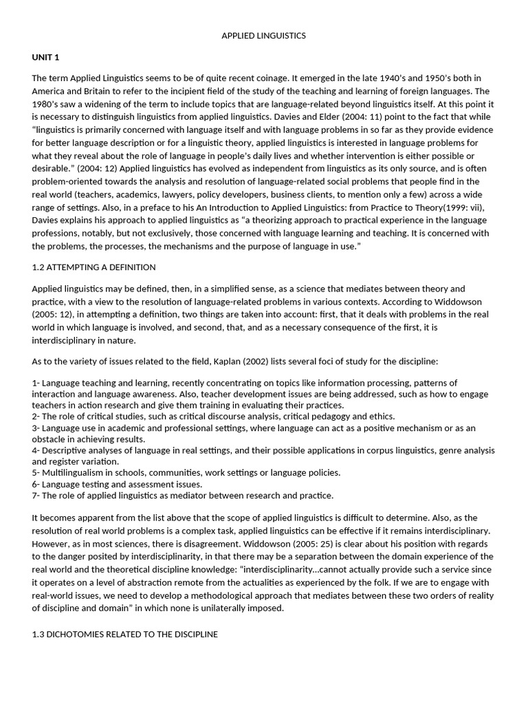 Applied Linguistics Final Exam | PDF | Second Language Acquisition ...