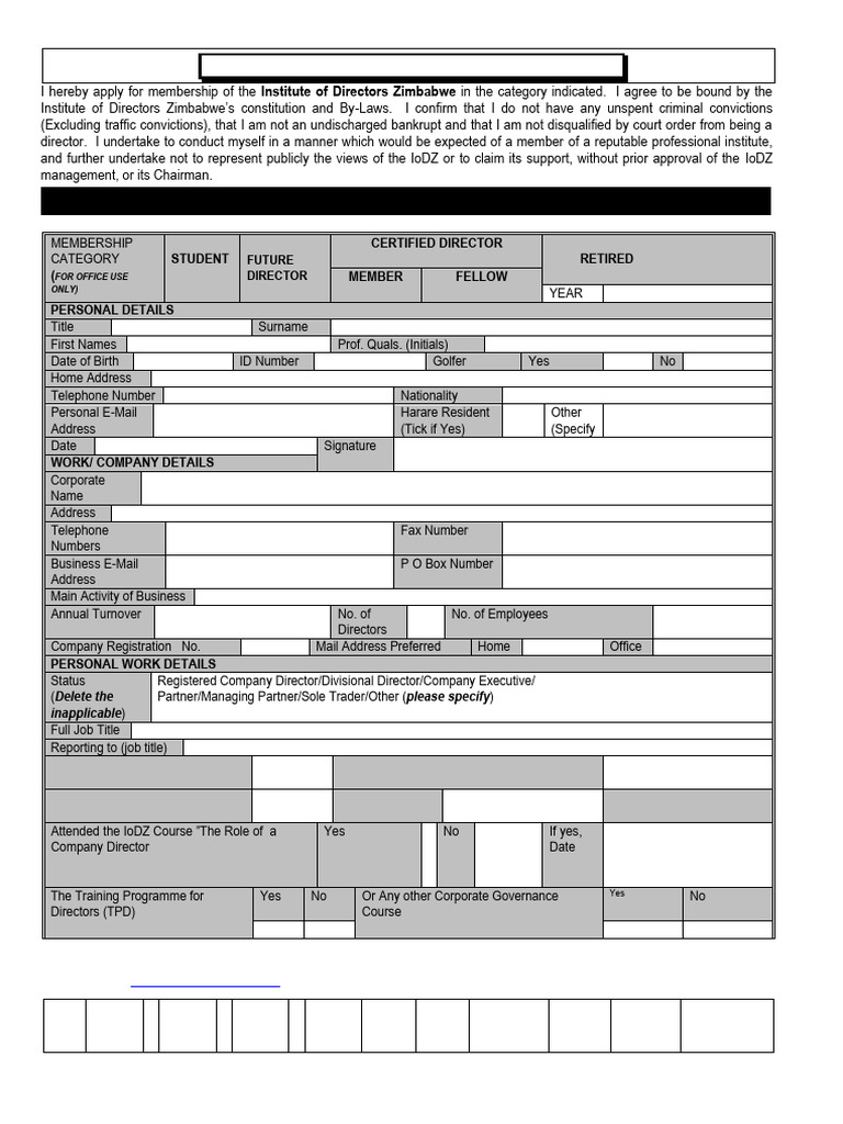 IoDZ MEMBERSHIP APPLICATION FORM | PDF | Board Of Directors | Justice
