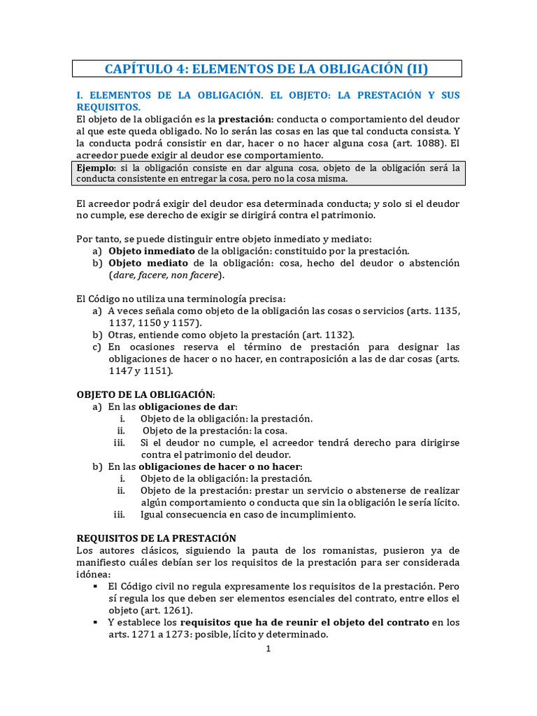 Tema 1.4. Elementos de La Obligación. Objeto | PDF | Bienes (Ley ...