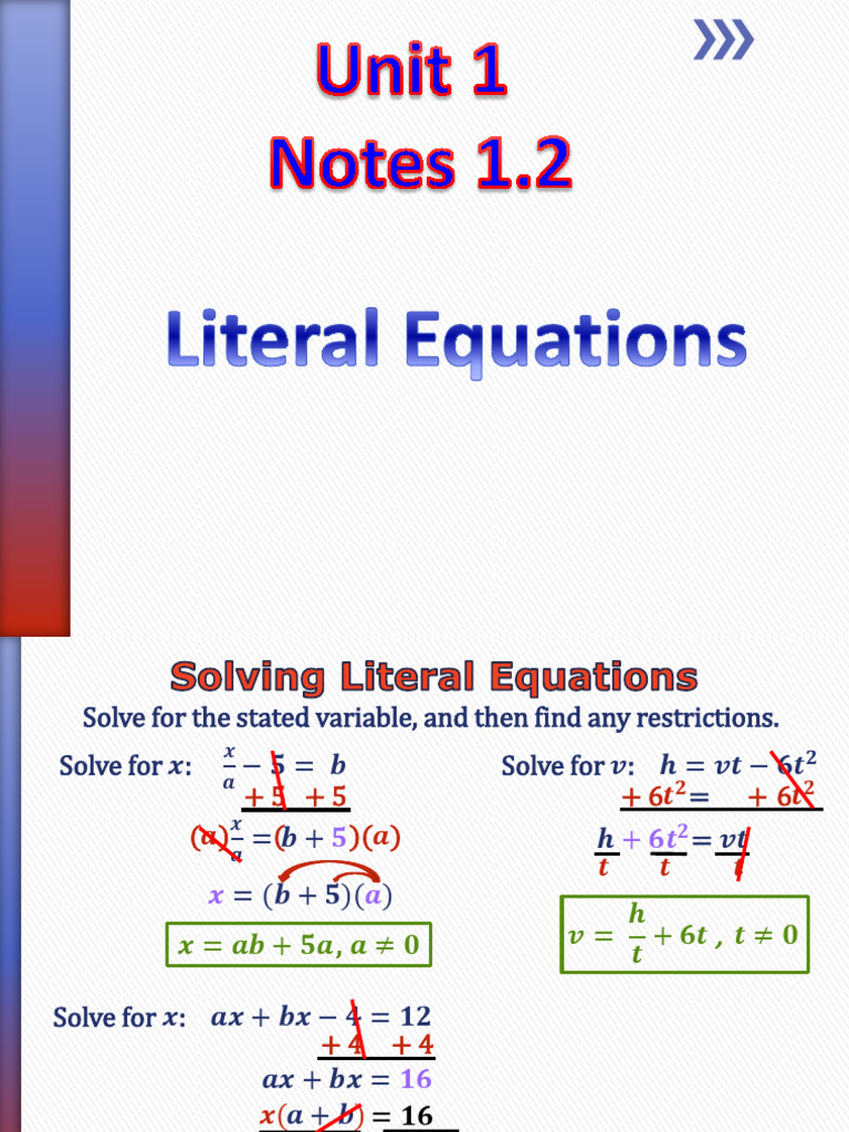 1.2 - Literal Equations & Linear Applications | PDF | Equations
