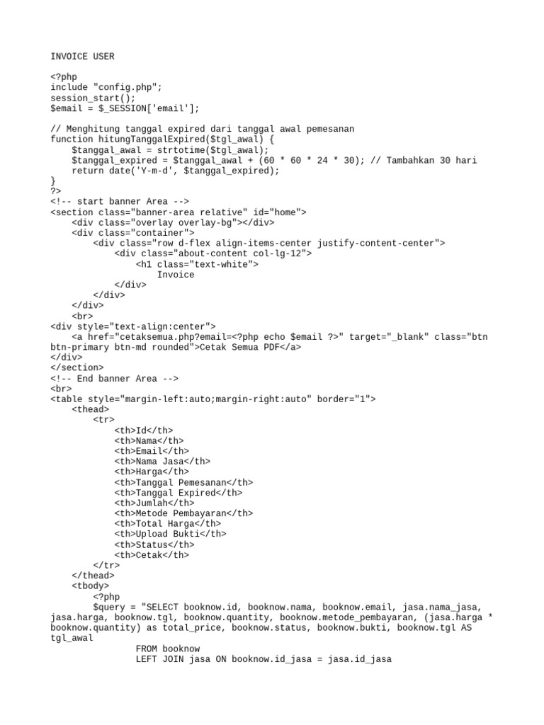 Invoice user pdf