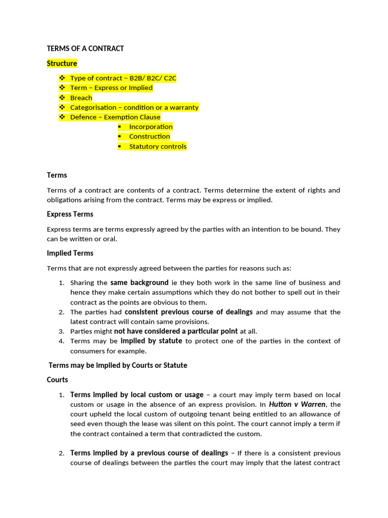 Understanding Contract Terms and Types | PDF | Contractual Term ...