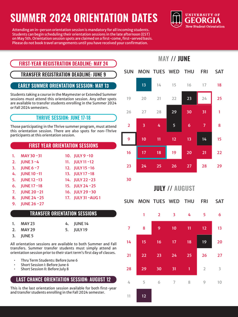 UGA 2024 Orientation Calendar | PDF
