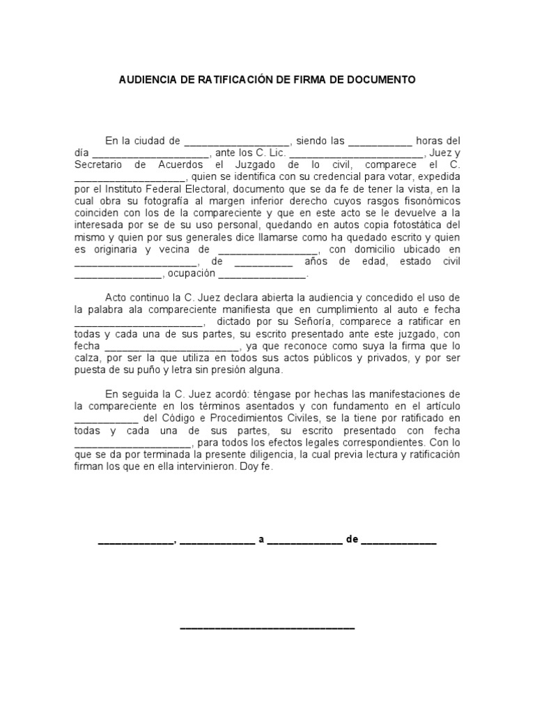 Audiencia de Ratificación de Firma de Documento | PDF