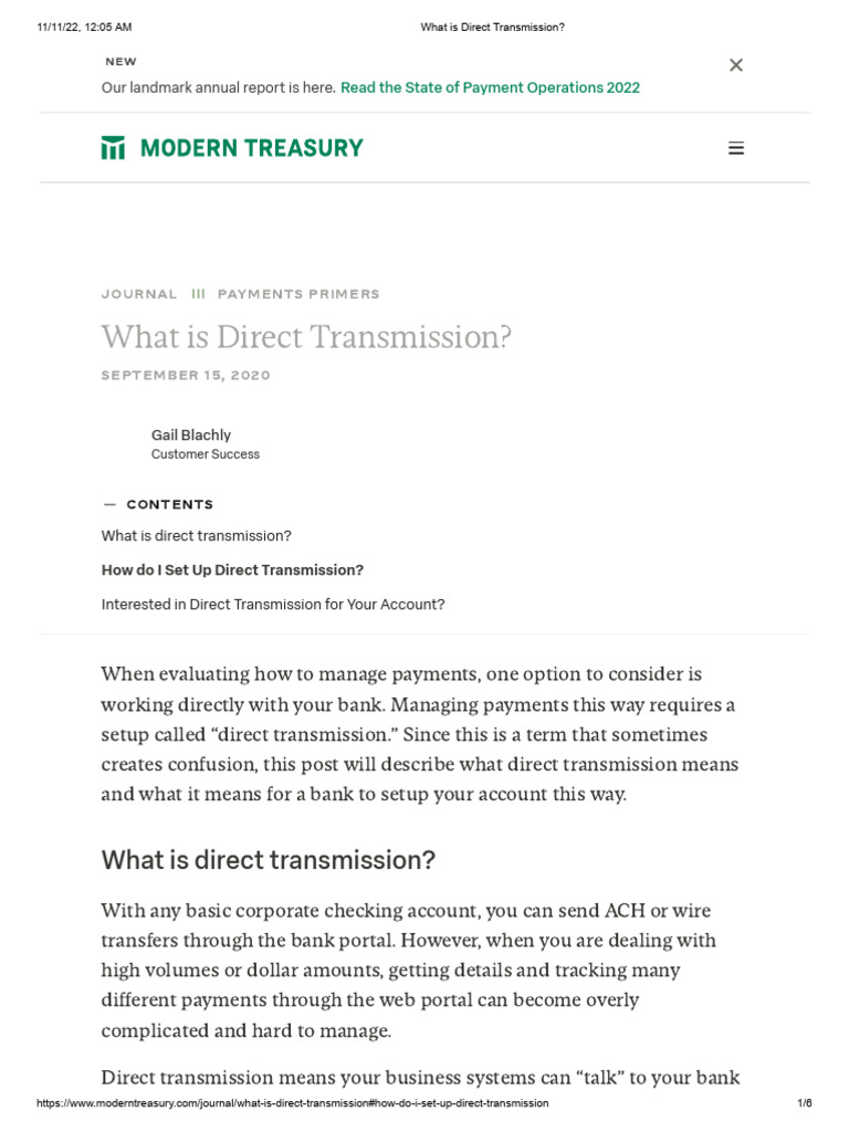 What Is Direct Transmission - Modern Treasury | PDF