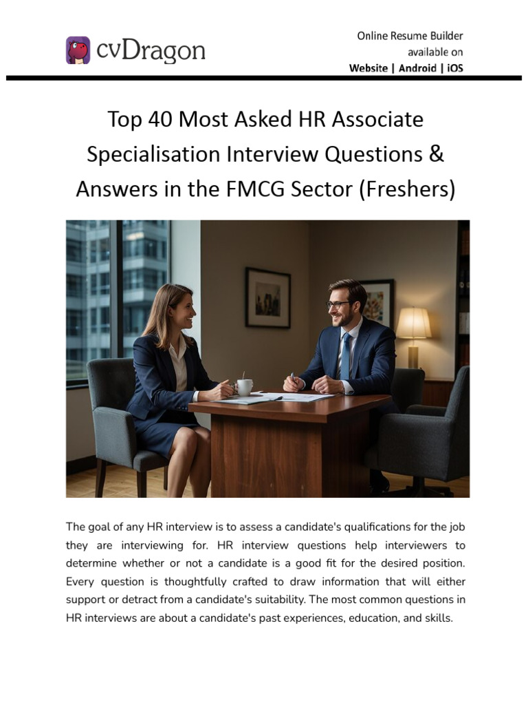 Top 40 HR Associate Interview Q&as For FMCG Freshers | PDF
