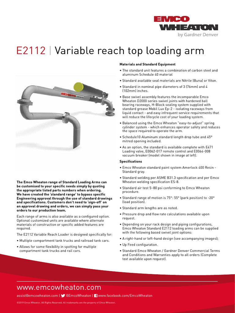 Emco - Wheaton - E2112 Variable Reach Top Loading Arm | PDF