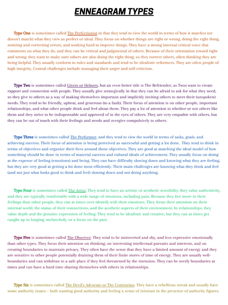 Enneagram Types Pdf