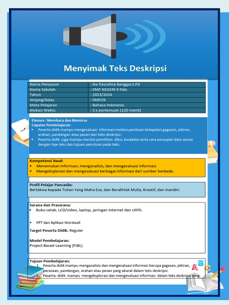 Modul Ajar Teks Deskripsi PPG SMP | PDF | Language Arts & Discipline ...