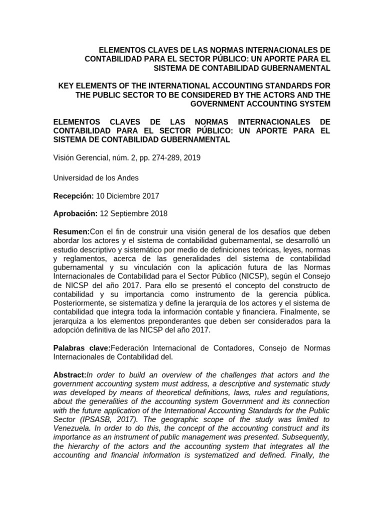 Elementos Claves De Las Normas Internacionales De Contabilidad Para El