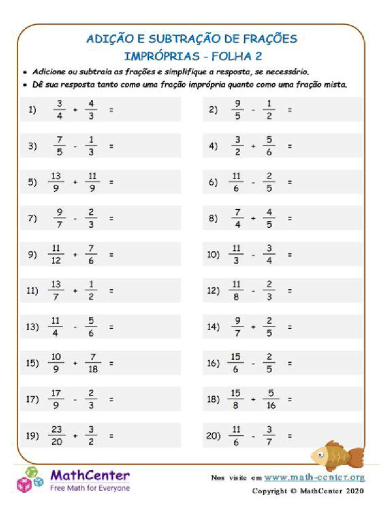 Frações - 6º Ano - Adição e Subtração - Denominadores Iguais Ou ...