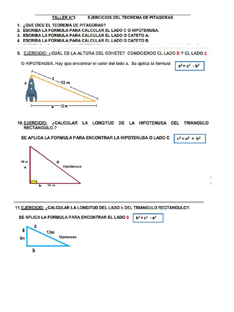 Teorema de Pitagoras Taller | PDF